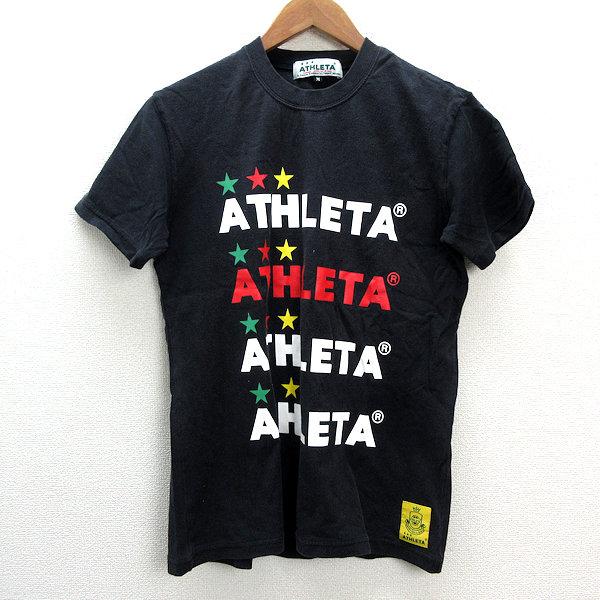 y■アスレタ/ATHLETA ビッグプリント ストレッチTシャツ■黒【 メンズM 】サッカー/154...