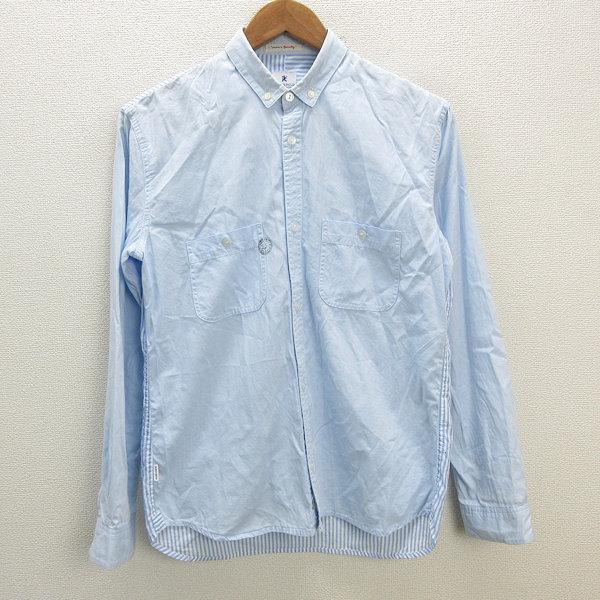 s■アールニューボールド/R.NEWBOL ボーダー柄 切替 長袖BDシャツ【M】水色/MENS/2...