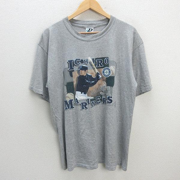 y■2002年■マリナーズ イチローMARINERS ICHIROフォトプリントTシャツ■灰【メンズ...