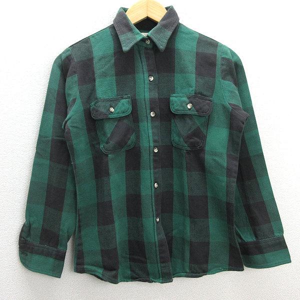 s■セントジョンズベイ/St. John's Bay チェック柄 長袖シャツ【XS】緑 黒/MENS...