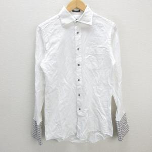 z□バーバリー/BURBERRY LONDON 長袖シャツ/ロゴ刺繍【M程度】白/men's