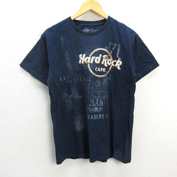 y■ハードロックカフェ/HEAD ROCK CAFE プリントTシャツ■紺【メンズM】MENS/88...