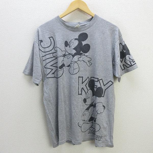 z■ディズニー/Disney ミッキープリントＴシャツ【Ｌ程度】灰/men&apos;s/17【中古】■