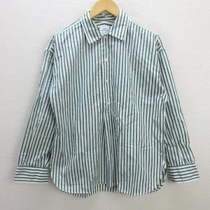 y■コーエン/COEN ストライプ柄 長袖シャツ■白/緑【メンズS】MENS/49【中古】
