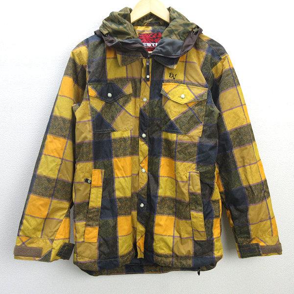 H■エスティボ/ESTIVO チェック柄 スノボジャケット ウインターウェア【XS】黄/MENS■3...