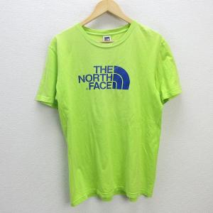 G■ノースフェイス/THE NORTH FACE ロゴプリントTシャツ【M】黄緑/men's/33【中古】■