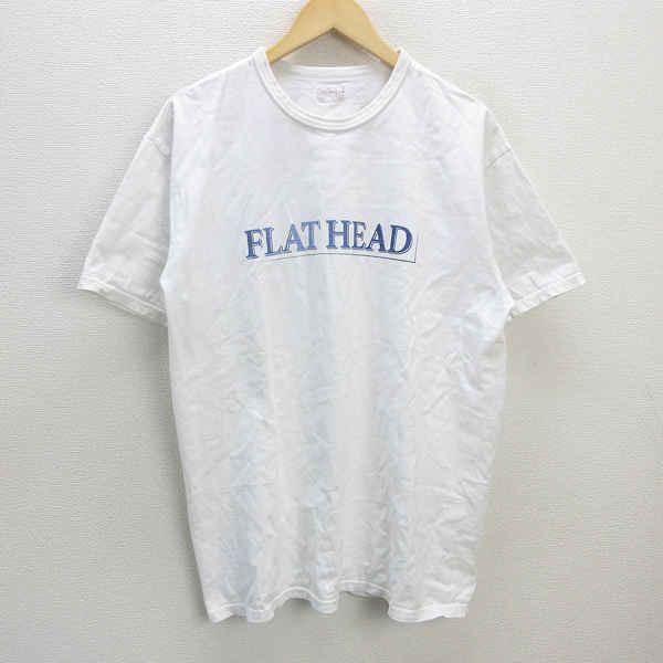 H■フラットヘッド/FLAT HEAD ロゴプリント クルーネックTシャツ アメカジ【46】白/ME...