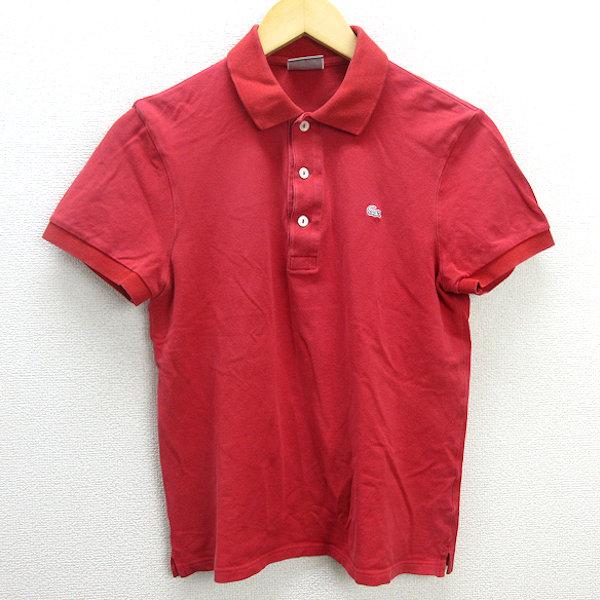 G■ラコステ/LACOSTE 半袖ポロシャツ/鹿の子地 シルバーワニ【3】赤/men&apos;s/50【中古...