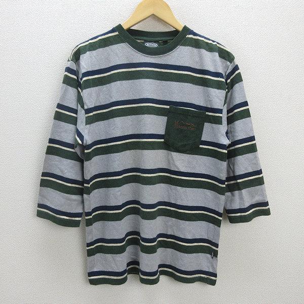 H■マナスタッシュ/Manastash ボーダーTシャツ/ヘンプTシャツ/上野商会【L】緑灰色/ME...