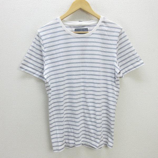 Q■ダブルジェーケー/WJK ボーダー柄Tシャツ■白×灰【メンズL】MENS/115【中古】
