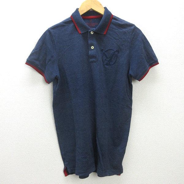 H■アメリカンイーグル/AMERICAN EAGLE 鹿の子地 半袖ポロシャツ【S/P】紺/MENS...