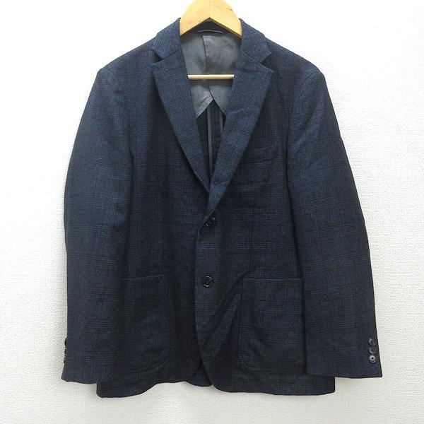 H■エディフィス/EDIFICE チェック柄 2Bテーラードジャケット【48】濃紺/MENS■65【...