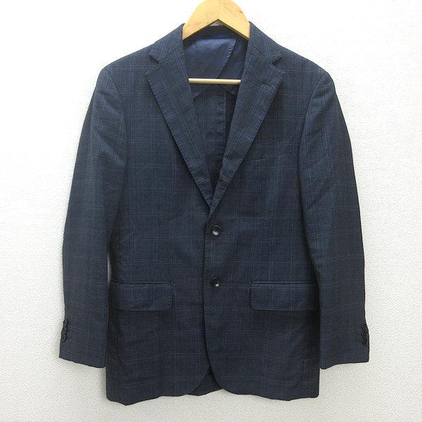 H■エディフィス/EDIFICE チェック柄 テーラードジャケット 段返り 春夏【44】紺/MENS...