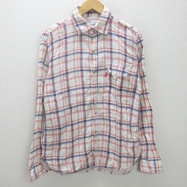 g■リーバイス/Levi's 長袖シャツ/チェック柄【L】白赤/men's/79【中古】■