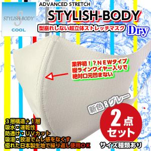 夏マスク 日本製 冷感仕様 グレー2枚セット ウレタンマスク /スタイリッシュボディドライ 旭化成 冷感 大きめマスク  接触冷感　大きめ　小さめ 普通