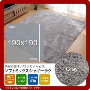 グレー(gray) 190×190   選べる5色 シャギー 洗えるラグ 正方形 送料無料 [代引不可]｜1bankanwebshop