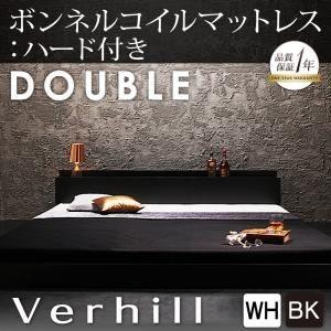 フロアベッド ダブル〔Verhill〕〔ボンネルコイルマットレス:ハード付き〕 ホワイト 棚・コンセ...