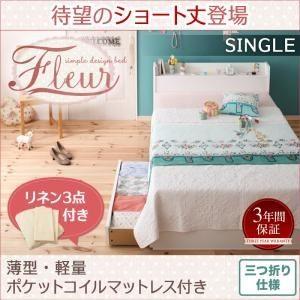 収納ベッド シングル〔Fleur〕〔薄型・軽量ポケットコイルマットレス付き〕フレームカラー：ショート...