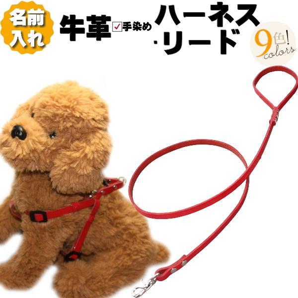 犬 革 ハーネス 胴輪 リードセット 名前入り 本革 ワンタッチ ハーネスリード セット 超小型犬 ...