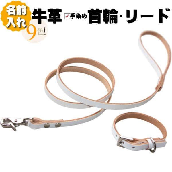 犬 革 首輪 リードセット 名前入り 本革 カラフル リード 首輪セット 超小型 ~ 小型犬 犬首輪...
