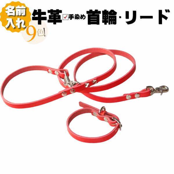 犬 革 首輪 リードセット 名前入り 本革 カラフル カフェリード リード 首輪セット 超小型 ~ ...