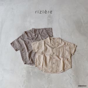 riziere リジェール オープンカラーギンガムチェックシャツ メール便対応 子供服 子ども服 シャツ ベージュ ブラウン 男の子 キッズ