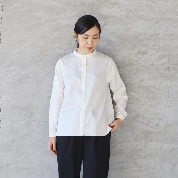 sabbatum サバタム パウダーサテンストレッチ バンドカラーブラウス メール便対応 25春夏 ...