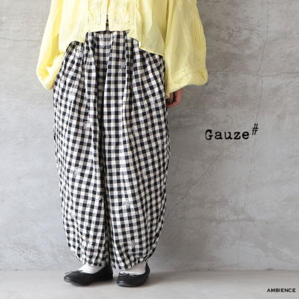 Gauze# ガーゼ G1148 エンブロイダリーギンガムameriパンツ ブラック ギンガムチェッ...