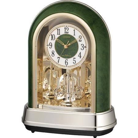 リズム時計（CITIZEN） 置時計 ー 緑木目光沢仕上（白） 4RN427-005