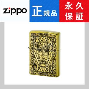 ZIPPO ジッポー オイルライター Classic Series クラシックシリーズ スカル エッチング 真鋳古美 ゴールド CRASSIC-SKULL-B【メール便可能】｜1more