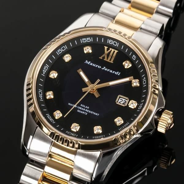 【Mauro Jerardi】 マウロジェラルディ ソーラーシリーズ メンズ腕時計 ブラックダイアル...