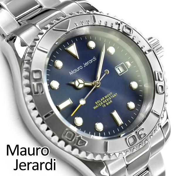 【Mauro Jerardi】マウロ ジェラルディ ソーラー メンズ 腕時計 ネイビーダイアル ステ...