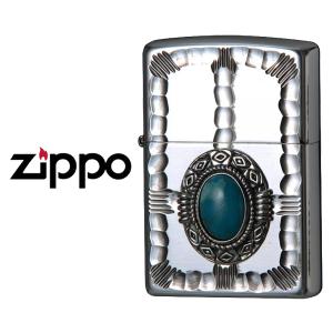 【ZIPPO】 ジッポー オイルライター NATIVE METAL 2 ネイティブメタル2 シルバーイブシ エッチング メタル ターコイズ