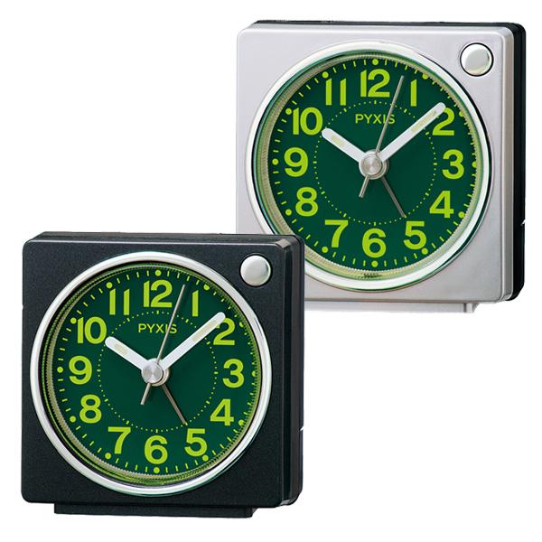 セイコークロック  置き時計 目覚まし時計 黒メタリック アナログ PYXIS NR450