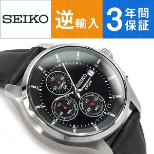 逆輸入SEIKO セイコー クォーツ クロノグラフ搭載 メンズ腕時計 ブラックダイアル レザーベルト SKS539P2｜1more