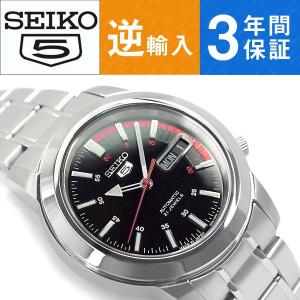 【逆輸入 SEIKO5】セイコー5 日本製 機械式自動巻き メンズ 腕時計 ブラックダイアル ステンレスベルト SNKK31J1｜1more