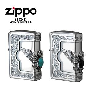 ジッポー ストーンウィングメタル ライター ZIPPO 三面連続加工 天然石  ターコイズ/オニキス ZIP-SWM｜1more