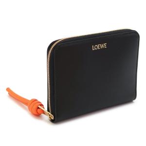 ロエベ 折財布 レディース CEM1CWZX01 6036 ノット コンパクト ジップウォレット 二つ折り財布 レザー バイカラー ブラック 黒 ブライトオレンジ｜1pia