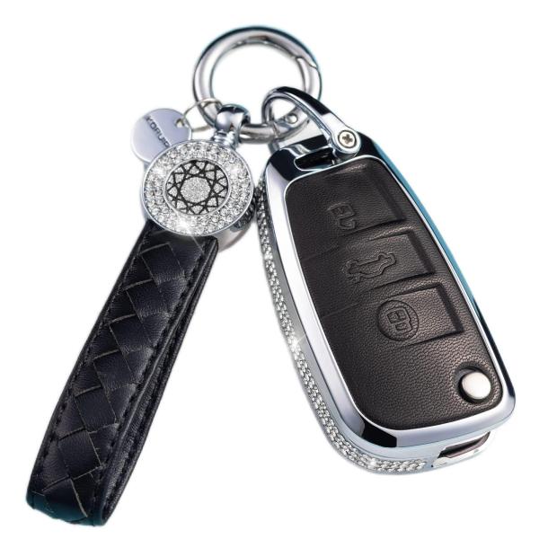 【並行輸入品】SHANGHONG アウディキーフォブカバー キーチェーン付き 本革 クリスタル 完全...