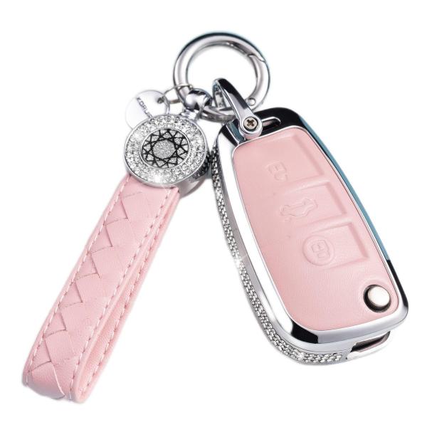 【並行輸入品】SHANGHONG アウディキーフォブカバー キーチェーン付き 本革 クリスタル 完全...