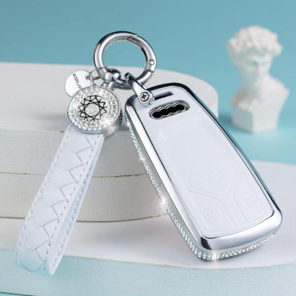 【並行輸入品】SHANGHONG Audi キーフォブカバー キーチェーン付き 本革 クリスタル フ...