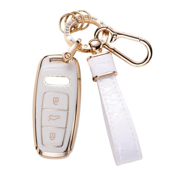 【並行輸入品】CACARLIKE アウディ用小型キーフォブカバー レザーストラップ付き CACARL...