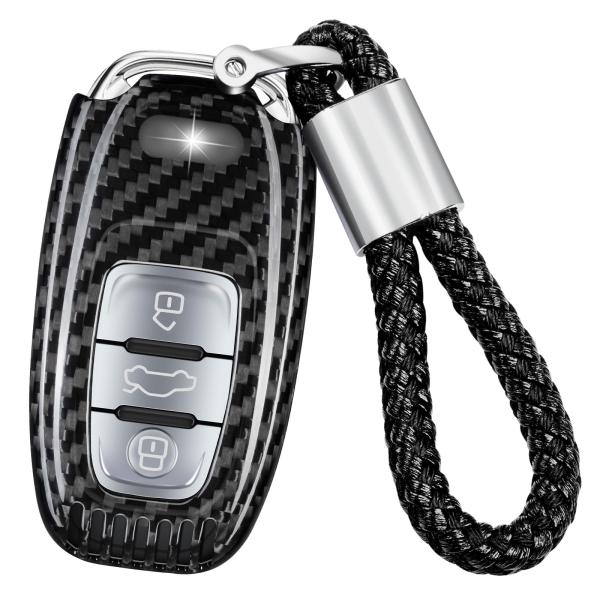 【並行輸入品】純正カーボンファイバーキーフォブカバー アウディ用 キーチェーンストラップ付き Tカー...