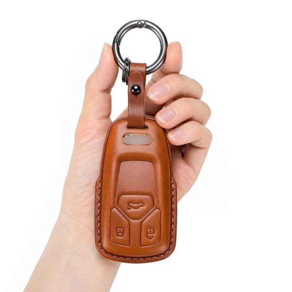 【並行輸入品】アウディキーフォブカバー 本革 キーチェーン付き レザー キーケース プロテクター A...