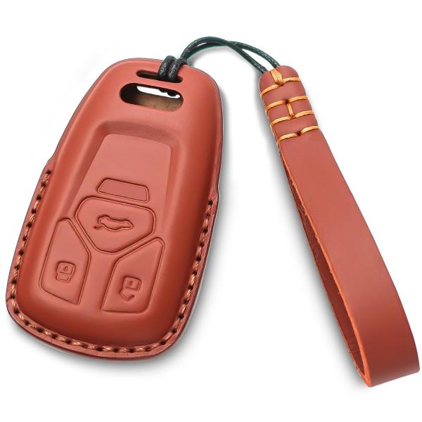 【並行輸入品】Yonmcfn キーフォブカバー 本革 キーチェーン付き アウディ対応 レザーキーケー...