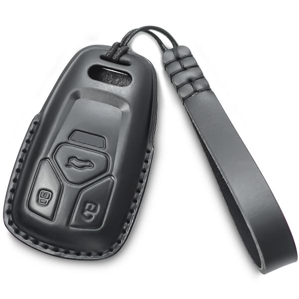 【並行輸入品】Yonmcfn キーフォブカバー 本革 キーチェーン付き アウディ対応 レザーキーケー...