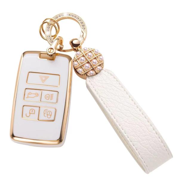 【並行輸入品】Qetoosur ランドローバーキーフォブカバー レザーストラップ付き キーケース保護...