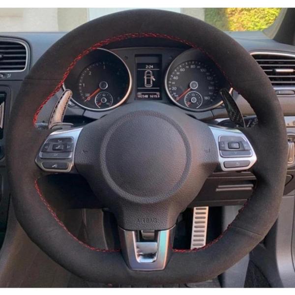 【並行輸入品】ChrySm 車のステアリングホイールカバーハンドソーイングスエードアクセサリー、フォ...