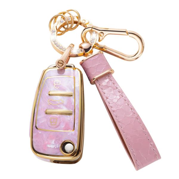 【並行輸入品】CARFRULTER アウディキーフォブカバー キーチェーンストラップ付き ピンクキー...