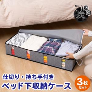 アストロ公式 ベッド下収納ケース 3個セット 仕切り付き 活性炭消臭 衣類収納 不織布製 収納袋 通気性 ほこり除け 隙間 洋服 衣替え 送料無料 171-44